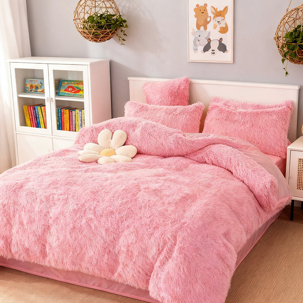 Water Mink Plush Super Soft and Thicken Autumn and Winter Bedding Set, Plush Comfortable Warm Duvet Cover Pillowcases Three-piece Set, Available in Various Colors, Down Duvet Cover, Zipper Closure Design, Single/Double/King/Super King