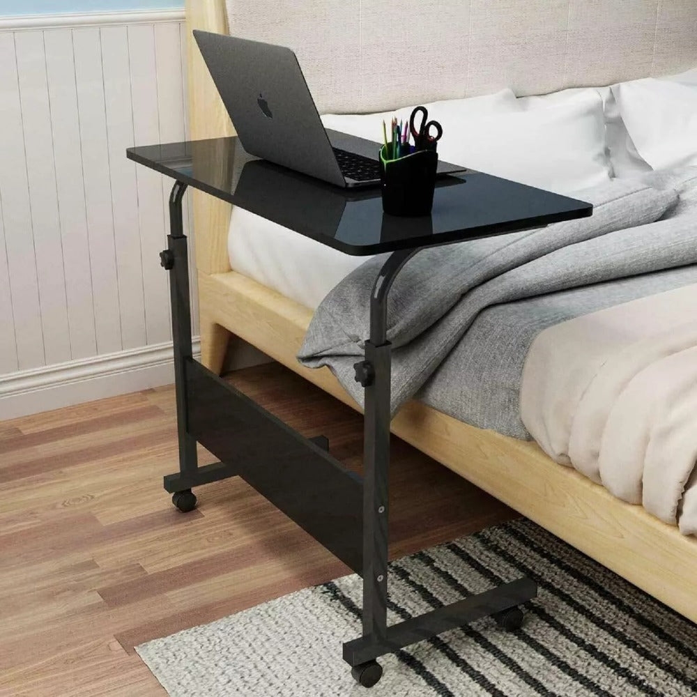 [Versatile Comfort] Adjustable Height Rolling Folding Desk Laptop Desk Folding Laptop Desk Wheels for Easy Mobility, Perfect for Bedroom, Living Room, Outdoor Office & Study Use, Bedroom Desk | Modern Aesthetic | Wood Fiberboard Desk