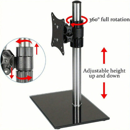 Monitor Stand 13 - 27 Inch Monitor Arm Curved Screen Monitor Mount Tempered Glass Base Monitor Stand Adjustable Ergonomic Pc Monitor Arm