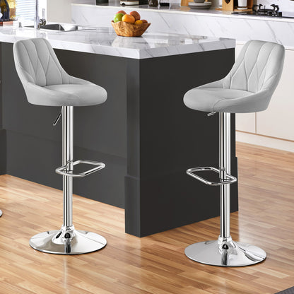 Costoffs 2PCS Bar Stools Faux Leather Swivel Barstools, Height Adjustable, Modern Bar Chairs with Ergonomic Backrest, Cushioned Seat, Chrome Footrest for Home Kitchen Island Bar Counter, Dark Grey/Black/Retro Brown/White/Light Grey