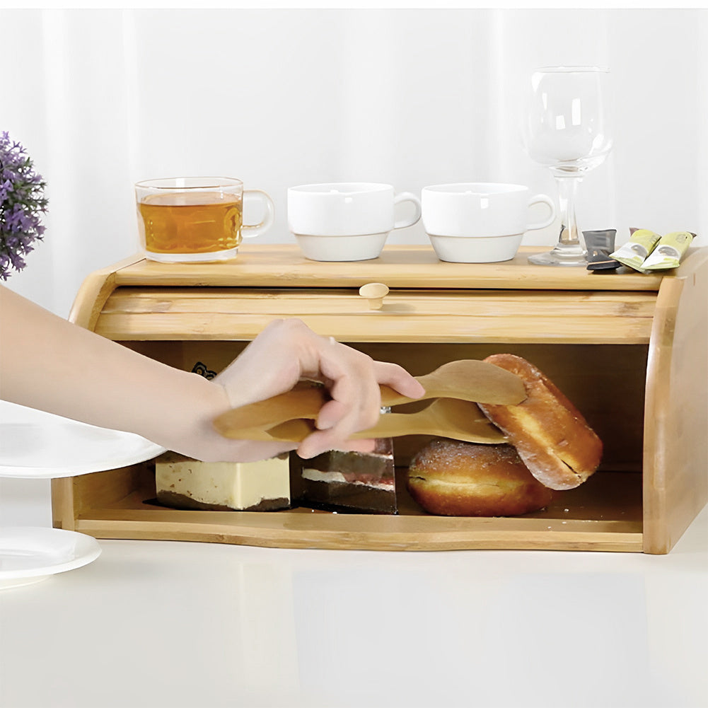 Bamboo Bread Bin Countertop Bread Storage for Kitchen with Roll Top Lid, Large Capacity Containers for Bread, Spice, Kitchen Stool, Fruits, Snack, Natural