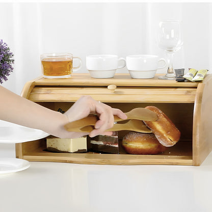 Bamboo Bread Bin Countertop Bread Storage for Kitchen with Roll Top Lid, Large Capacity Containers for Bread, Spice, Kitchen Stool, Fruits, Snack, Natural