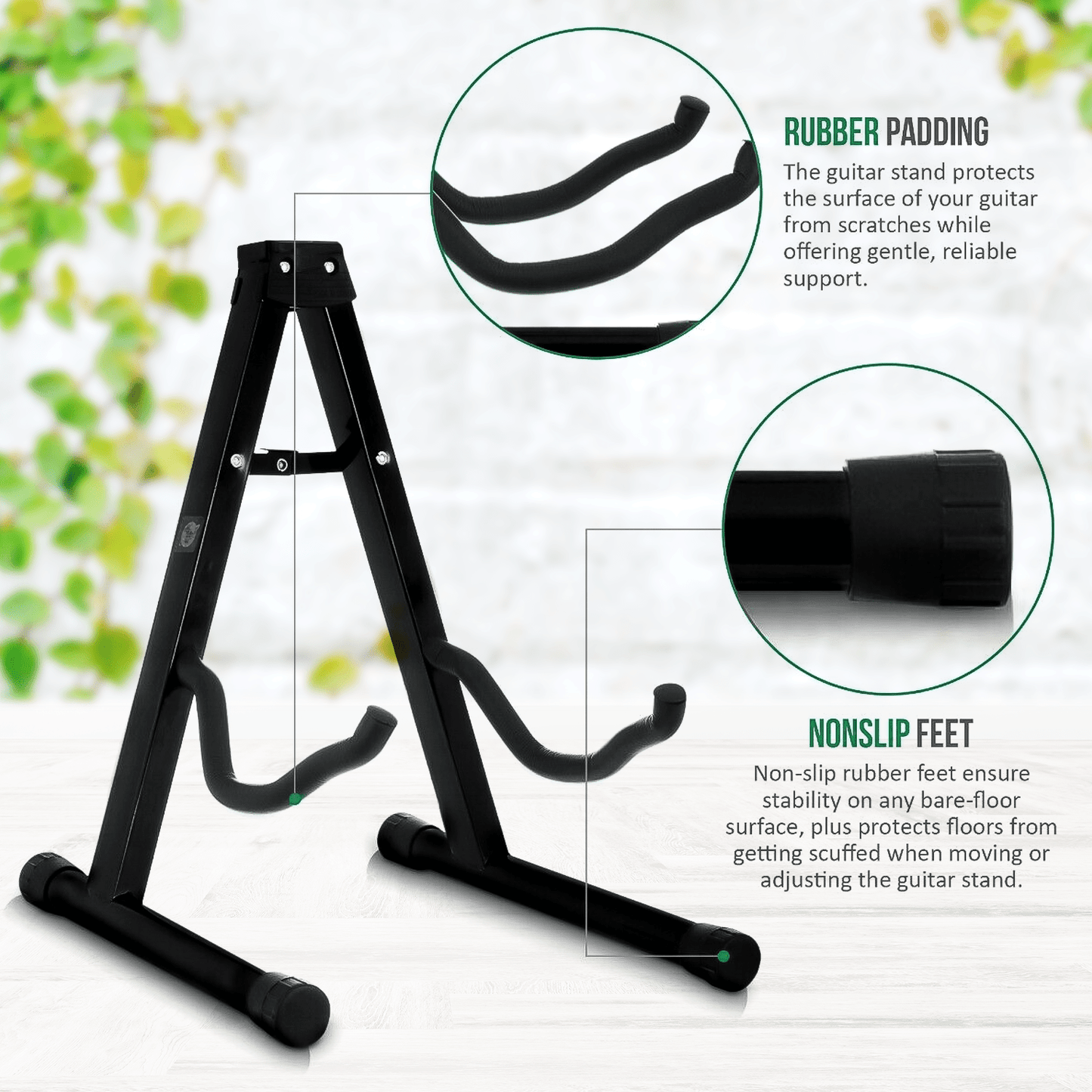 Acoustic Guitar Stand - Free Standing A Frame Shape Guitar Stand - Bass Guitar Stand, Electric Guitar Stand for All Guitars - Black