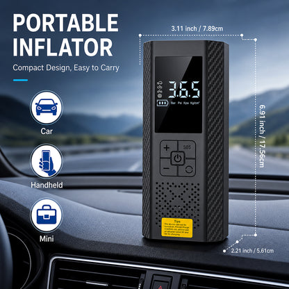 [Portable USB Rechargeable] 150PSI Portable Air Compressor with Tire Pressure Gauge & LED Display - 3X Faster One-Touch Smart Cordless Tire Inflator, USB-Powered, Rechargeable Battery, Battery capacity: 3000 mAh
