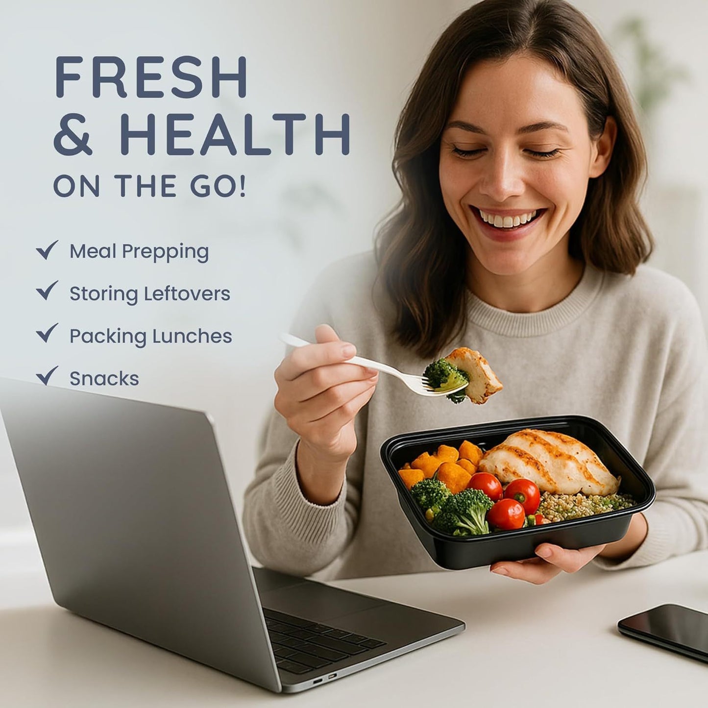 10/20pcs Meal Prep Containers with Lids, Reusable Food Storage Boxes, 1 & 2 Compartment Lunch Boxes, Stackable Plastic Takeaway Containers, Microwave Freezer Dishwasher Safe, Bento Lunch Box Set