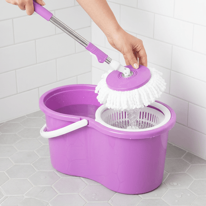 360° Spin Mop and Bucket Set with Wringer, Easy Wring Floor Cleaning Mop with 2 Reusable Microfiber Head for Household Living Room Bedroom Bathroom Toilet