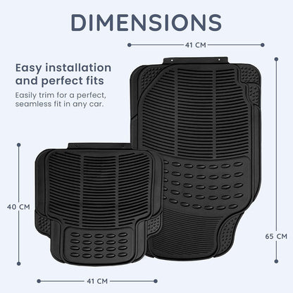CUQOO 4pcs Universal Rubber Car Mats - Heavy Duty, Non-Slip All Weather Mats for Cars, SUVs, Trucks & Vans, Waterproof, Easy to Clean, with Deep Grooved Design for Extra Durability
