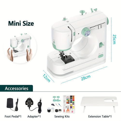 Mini Sewing Machine For Beginners, 42pcs Kit Small Sewing Machine With Extension Table, 12 Patterns, Light, Dual Speeds, Double Thread, Foot Pedal Portable Sewing Machine For Kids Adults