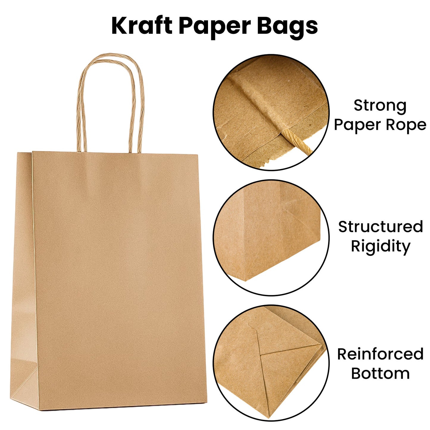 100-Pack Kraft Paper Bags with Handles – Ideal for Gift Wrapping, Parties, Holiday Celebrations & Retail Use