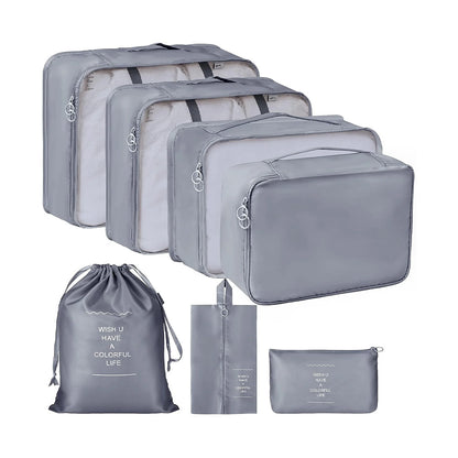 Packing Cubes Set of 7 for Suitcase – Travel Organiser Bags for Clothes, Shoes, Toiletries & Accessories, Oxford Fabric Luggage Sorting Pouches for Holiday & Business Travel in Grey, Pink, Blue & Beige