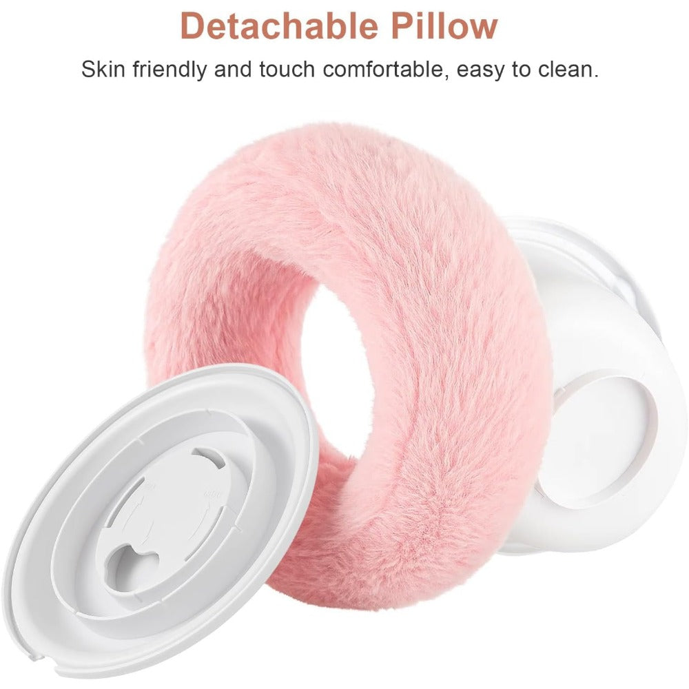 Plush Pillow Tablet Stand Holder with Snack Bowl 360° Rotating Clip 180° Foldable Arm for iPad Kindle iPhone 4.7–9.8 Inch – Hands-Free Lap Cosy Reading Stand for Bed Sofa Car Pink