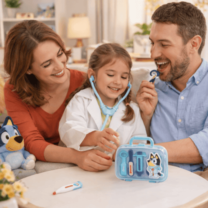5 Pcs Bluey Medical Case for Kids – Doctor Toy Set with Stethoscope, Thermometer, Syringe & More | Pretend Role Play Kit | Portable Light Blue Carry Case | Ages 3+
