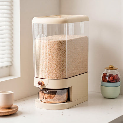 5/ 10KG Rice Dispenser, Rice Containers Storage with Measuring Cup Household Cereal Dispenser Bucket for Rice, Flour, Salt, Oat, Cereals, Cream White