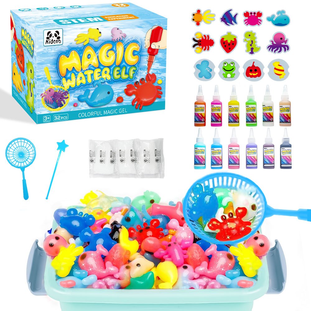 Magic Water Elf DIY Craft Kit 32 Piece - 12 Colours, 12 Moulds & Storage Box | STEM Sensory Art Toy for Boys & Girls | Creative Birthday Gift