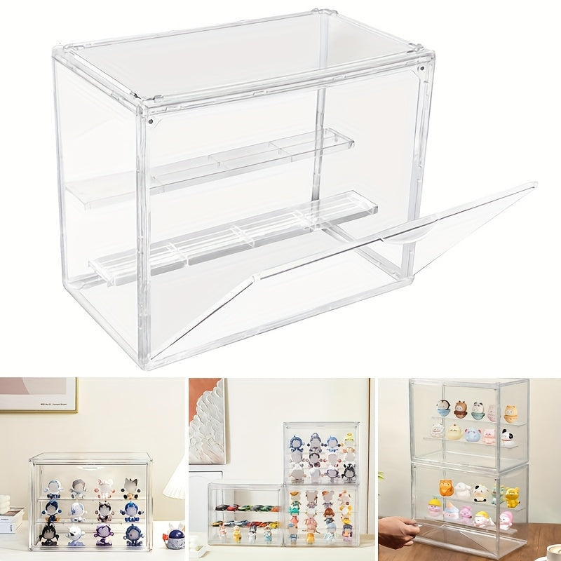 Large PET Acrylic Display Case with ic Door & Adjustable Shelves - Heavy-Duty Dustproof Showcase Box for Collectibles, Figures,, Dolls, Action Figures - Stackable, -Free Assembly (27x22x18cm) Cabinet