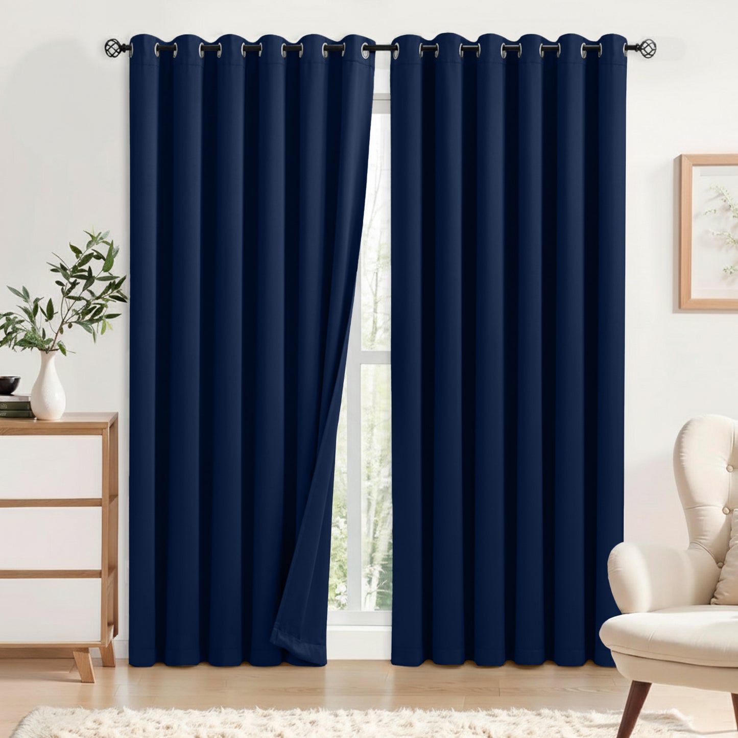 2pcs Full Blackout Eyelet Curtains – Thermal Insulated & Soundproof Drapes, Energy-Saving, Noise Reducing, perfect for Bedroom, Living Room & Home Decoration, Includes Matching Ties