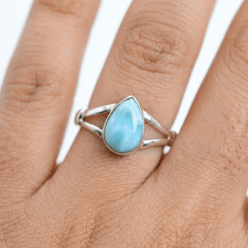 925 Sterling Silver Pear Gemstone Ring in Onyx, Larimar and More, Minimal Daily Wear Jewelry for Women