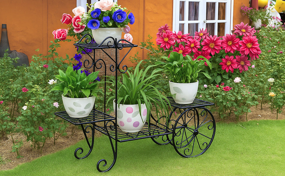 3 Tier Metal Plant Stand Indoor Outdoor – Vintage Bicycle Iron Flower Pot Display Rack for Garden, Balcony, Patio & Living Room – Holds 4 Pots, Rust-Resistant