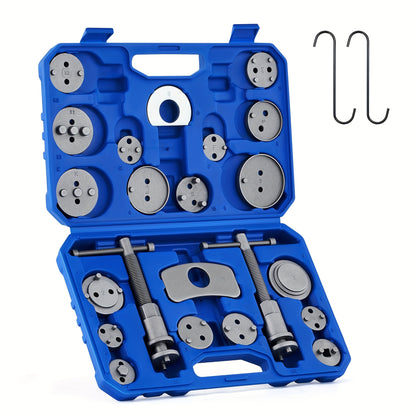 24pcs Robust Disc Brake Caliper Tool Kit, Including a Caliper Compressor, Wind Back Tool, And Brake Spreading Tools (In Blue), Without Battery