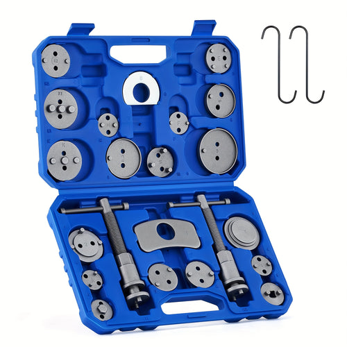 24pcs Robust Disc Brake Caliper Tool Kit, Including a Caliper Compressor, Wind Back Tool, And Brake Spreading Tools (In Blue), Without Battery