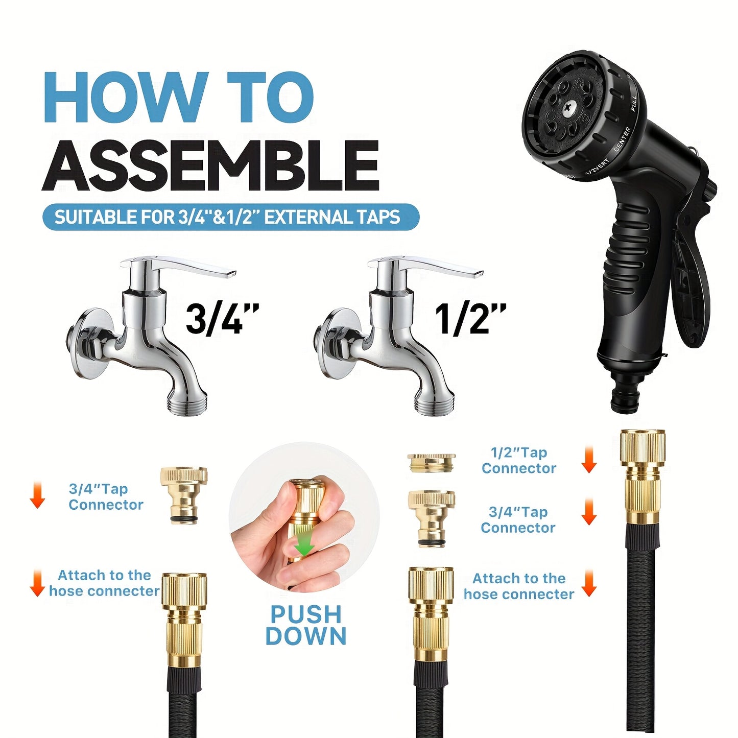 30.48meter 3X Expandable Watering Hose - 3X Flexible, High-Pressure, Kink-Resistant, Durable Cleaning Hose for Garden, Car Wash, And Watering Equipment - Easy to Store And Maneuver 7.62/15.24/22.86/30.48/45.72meter