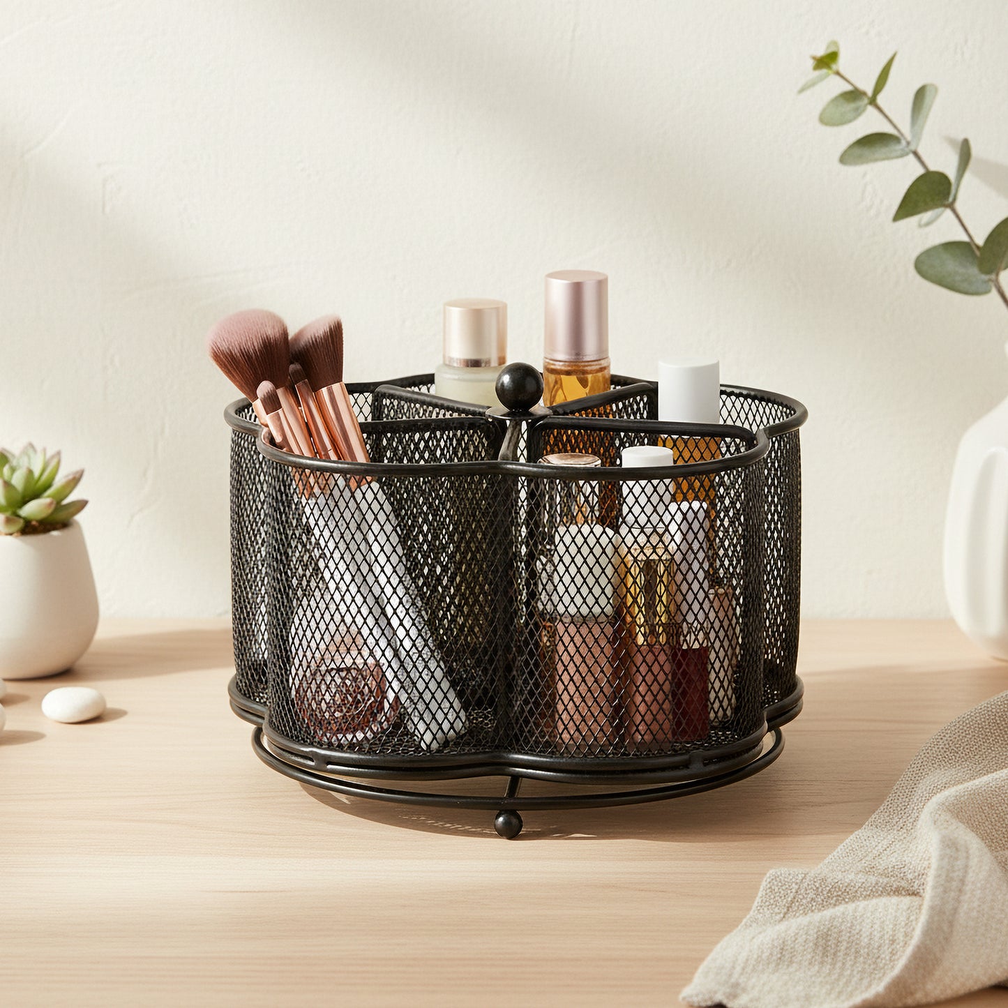 Kitchen Utensil Holder 360° Rotating Utensil Holder 18.29 X 12.95cm Large Metal Utensil Organizer 5-Compartment Metal Utensil Caddy Rotatable Cutlery Holder for Kitchen Dining Tables Kitchen Utensil Organizer Metal Flatware Caddy Countertop Utensil