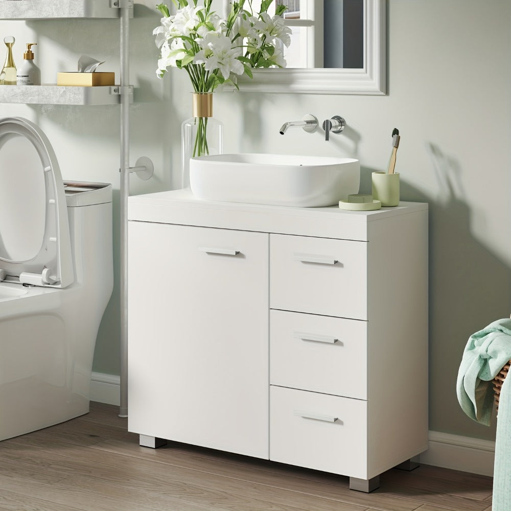 Under Sink Bathroom Cabinet with 3 Drawers for Pedestal Washbasin – Space-Saving Bathroom Storage Unit, 30x70x64cm, Cloud White