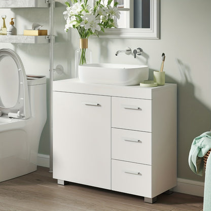 Under Sink Bathroom Cabinet with 3 Drawers for Pedestal Washbasin – Space-Saving Bathroom Storage Unit, 30x70x64cm, Cloud White