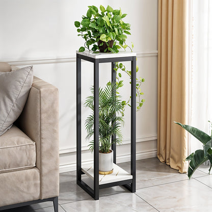 1 Pack, 2-Tier Versatile Metal Plant Stand - Space-Saving Indoor/Outdoor Multi-Layer Potted Plant Rack - Ideal Home Decoration Organizer for Living Room, Balcony, and Bedroom with Sturdy Construction and Easy Assembly - Black/White