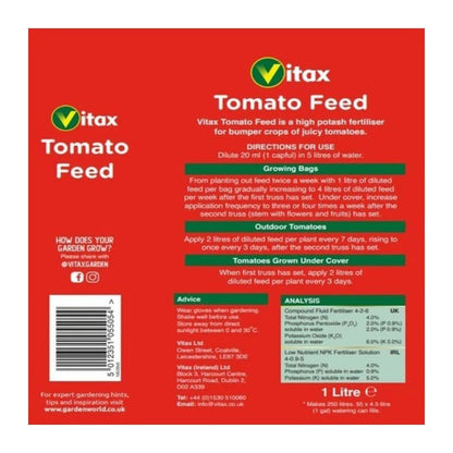 Vitax Liquid Tomato Feed 1L – Concentrated Plant Food for Tomato Plants | Liquid Fertilizer for Garden & Container Gardening