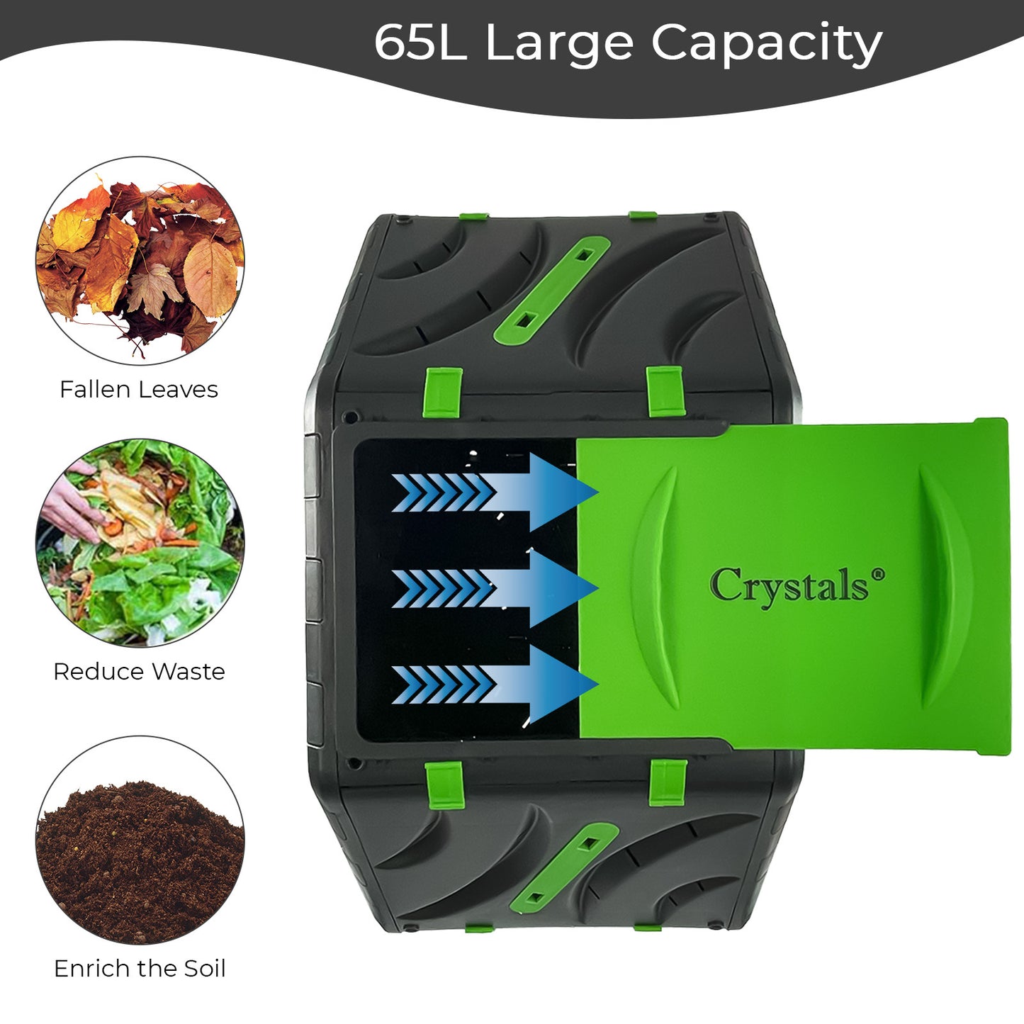 65L Garden Compost Bin, Rotating Tumbling Composter Bin for Garden, Barrel Rotating Composter with Air Holes