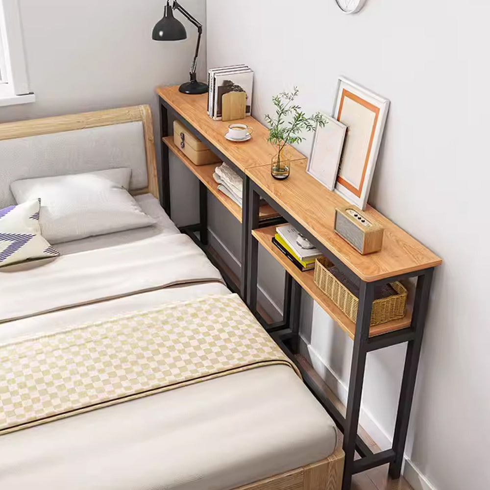 Space Efficient Side Table Single Double Tier Wall Mounted MDF Shelf with Metal Frame Multi Functional Narrow Table with Storage Hallway Bedroom Table 80x20cm Wood Black White Frame