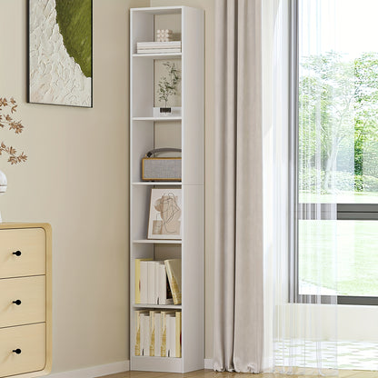[Modern Bookshelf] Modern 6 Tier Bookshelf | Wooden Open Bookcase, Cube Storage & Display Rack for Living Room, Home Office, Bedroom - White, Contemporary Furniture, Minimalist Design, Particle Board, Hardwood Construction, Modular Shelving, Bookcase Orga