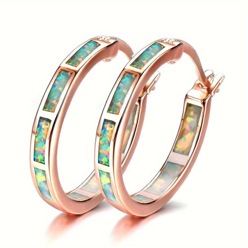 Synthetic Opal Hoop Earrings in Eleven Finishes