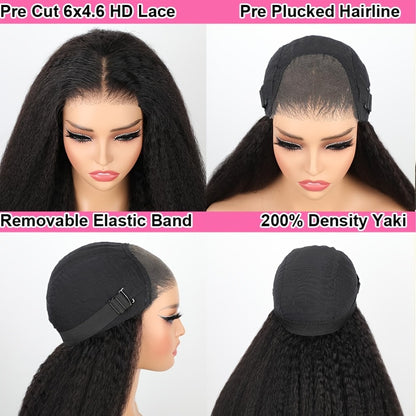 Kinky Straight Human Hair Wig 4x4 HD Lace 180% Density – Glueless Wear & Go, Pre-Cut Pre-Plucked Natural Hairline Lace Closure Wig for Women, Breathable Cap, Multiple Lengths