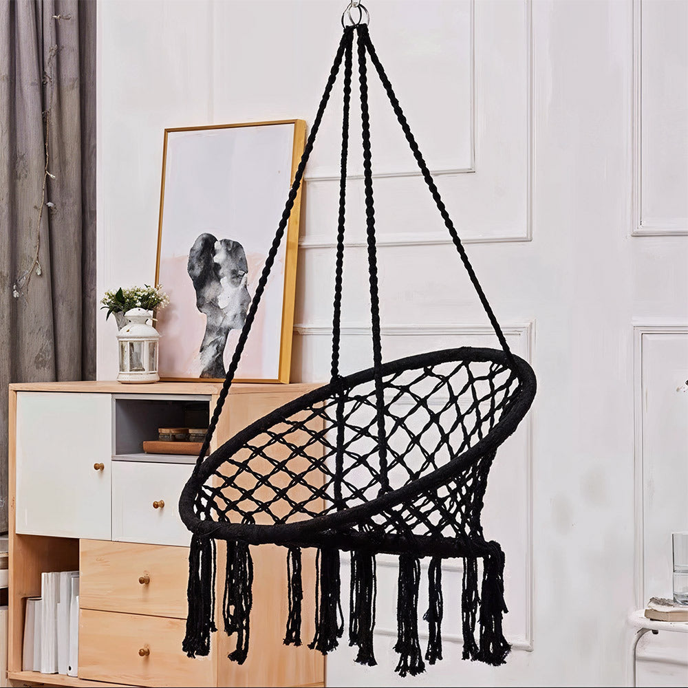 Balcony Rocking Chair, Courtyard Woven Hanging Basket, Hanging Cotton Rope Iron Ring Hanging Chair, Suitable for Indoor, Outdoor, Home, Balcony, Courtyard, Garden, Maximum Load Capacity: 200kg, Material: Iron Ring, Cotton Rope (No Include Cushion)
