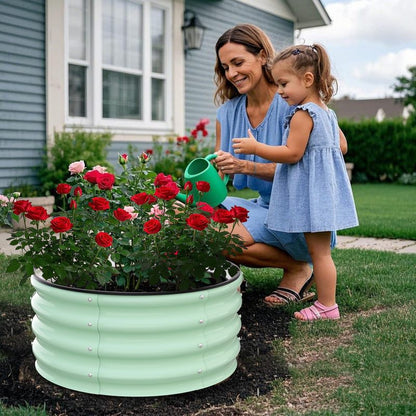 Galvanized Raised Garden Bed, Round Metal Planter Box with Open-Bottom Design, Heavy-Duty Steel Outdoor Flower Bed for Vegetables, Herbs, and Succulents, Easy Installation