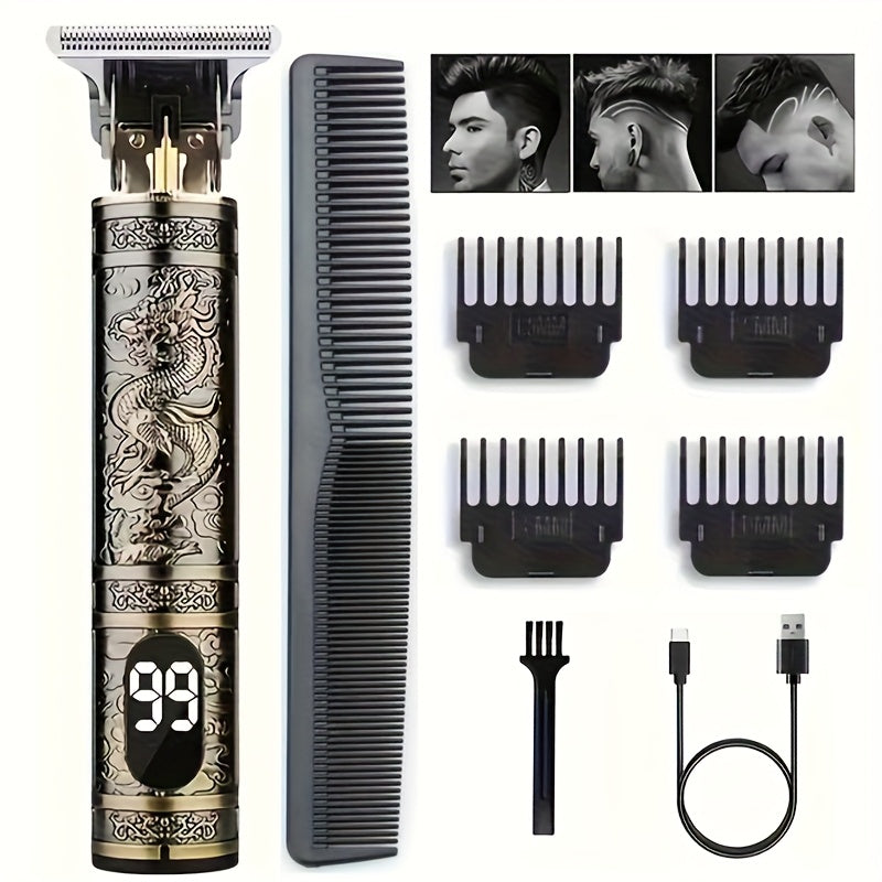 YAIAWISU Men' Electric Cordless Hair Clippers & Beard Trimmer with LCD Screen, USB Rechargeable Cordless T-Blade Shaver Suitable for Shaving, Tummy Trimming, Guide Comb System, USB- Grooming for and Travel
