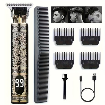 YAIAWISU Men' Electric Cordless Hair Clippers & Beard Trimmer with LCD Screen, USB Rechargeable Cordless T-Blade Shaver Suitable for Shaving, Tummy Trimming, Guide Comb System, USB- Grooming for and Travel