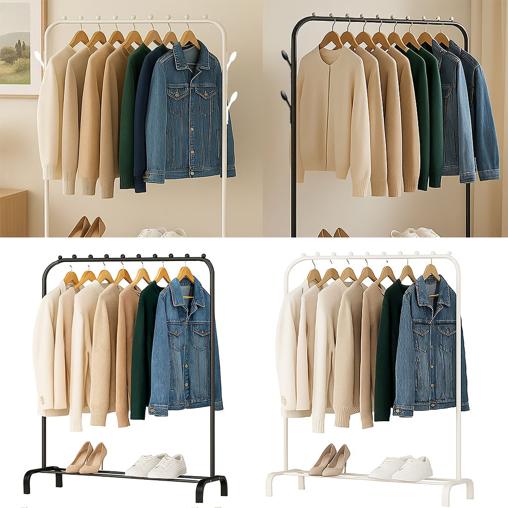 Heavy Duty Clothes Rail, Black Clothes Rail for Bedroom Hanging Rail for Clothes Coats Garment Rack with Shelf, Freestanding Clothes Rack for Dresses Skirts Shoes Hats
