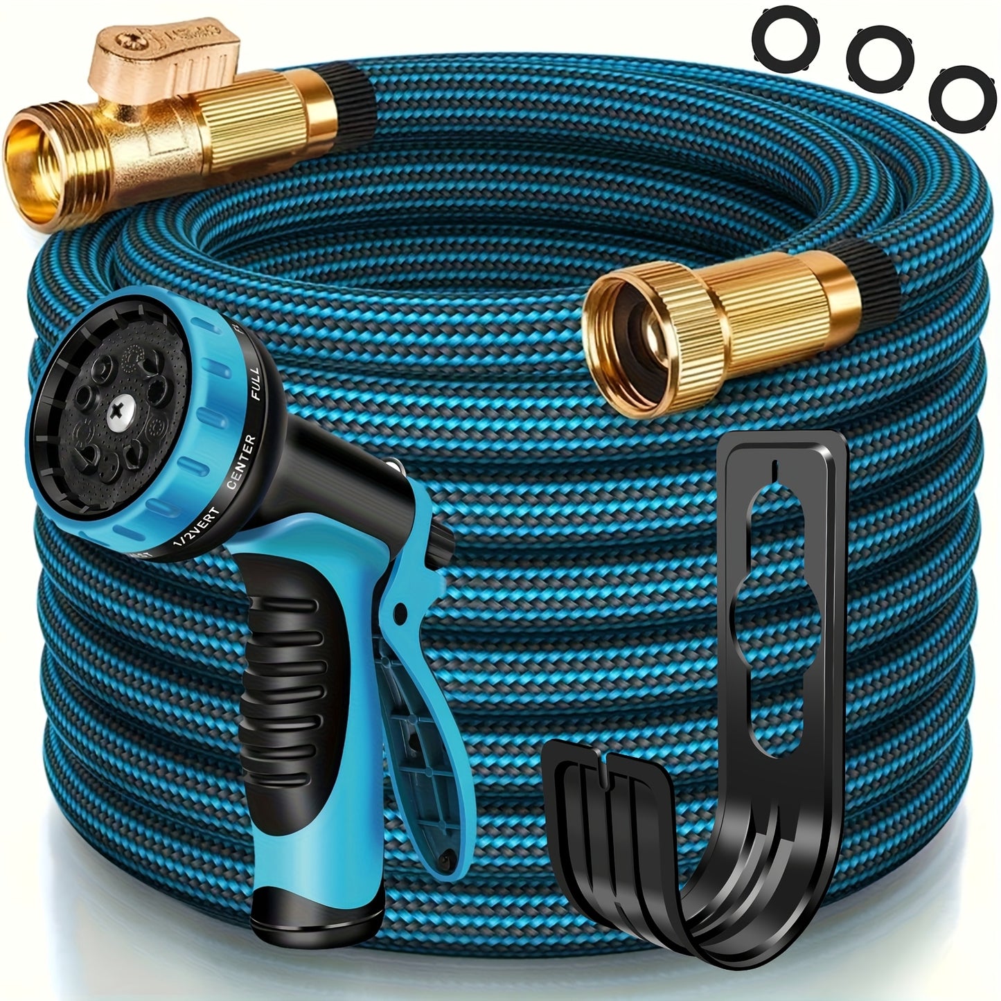 100ft Heavy-Duty Garden Hose, Expandable, Four Colors Are Available, With 1/2" Solid Brass Fittings, Leakproof Design, Durable Rubber Material, US Standard Threads- Perfect For Gardening, Cleaning, Forestry.