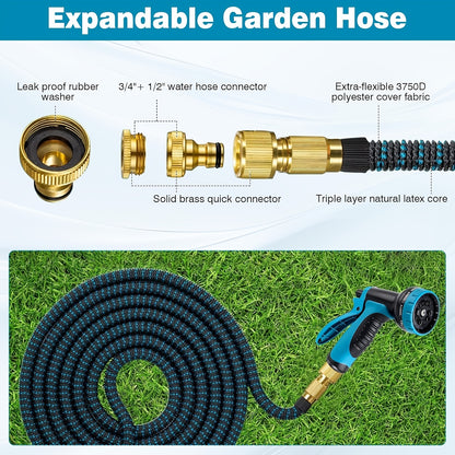 (7.5/15/22.5/30/45 Meter) Expandable Retractable Garden Hose Set - Durable Rubber, Leak-proof, No-Kink, Lightweight Outdoor Flexible Hose with 10 Modes Water Spray Gun for Yard, Farm, Gardening, Outdoor, Car, Pet Cleaning
