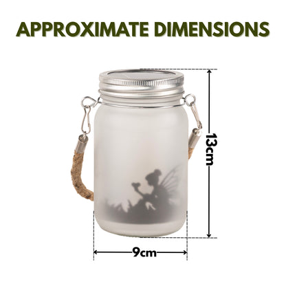 Garden Mile Solar Fairy Jar Lights Set of 2 – Hanging Solar Lantern Mason Jar Lights with Fairy Silhouette Designs, Outdoor Garden Solar Lights with Rope Handle, Decorative Fairy Garden Lanterns, 13cm