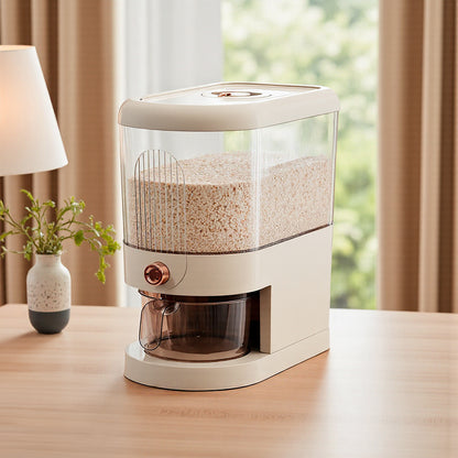5/ 10KG Rice Dispenser, Rice Containers Storage with Measuring Cup Household Cereal Dispenser Bucket for Rice, Flour, Salt, Oat, Cereals, Cream White