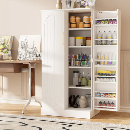 129.54cm Kitchen Cupboard Pantry with Doors And Adjustable Shelves, White Storage Cupboard, Freestanding Storage Cabinet for Kitchen, Living Room And Dining Room Kitchen Organizers And Storage