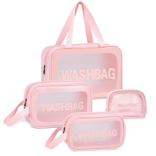 LIVHOME 4pcs Clear Toiletry Bags, Waterproof PVC Travel Makeup Bags, Transparent Wash Bags for Women and Girls, Multi-Sized Closet Organizer for Toiletries, Cosmetics, and Wardrobe Storage