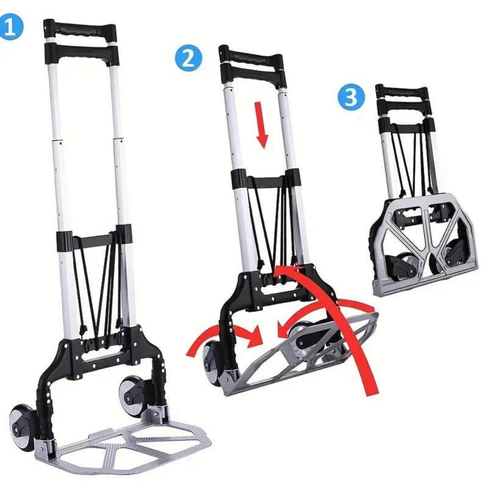 Folding Trolley Cart Heavy Duty 80kg Aluminium Alloy Collapsible Shopping Luggage Trolley with Wheels