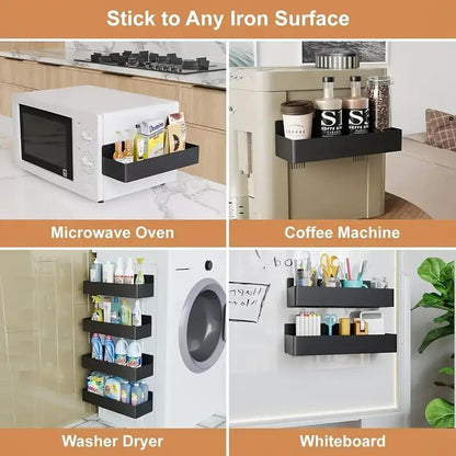 2-Pack Large Magnetic Plastic Storage Baskets, Suitable for Fridge, Microwave and Washing Machine - Multifunctional Kitchen Organizer with Spice Rack Holder on Refrigerator Side Panel Gap, Fridge Organizers And Containers, Fridge Storage, Fridge Accessori