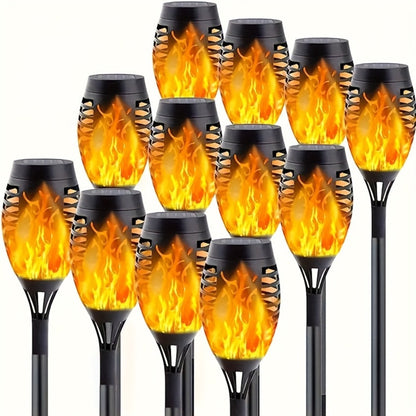 Solar Flickering Flame Garden Lights Outdoor – 4/8/12pcs LED Dancing Flame Stake Lamps for Pathway Patio Yard Lawn Pool Decor, Halloween Christmas Decoration, UK Stock