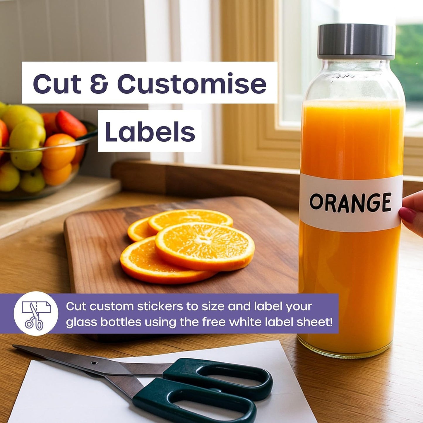 Glass Bottles with Lids - 6 Pack 500ml Leakproof, Reusable Glass Drinking Bottle for Water, Juice, Milk and Smoothie - with Airtight Metal Lids, Cleaning Brush and White Labels